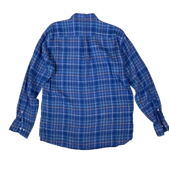 Peter Millar Blue Plaid Button Front Linen Shirt Long Sleeve Large Lightweight - Picture 2 of 4